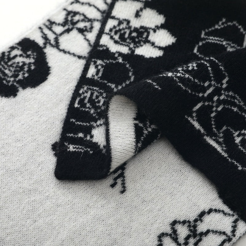 Womens Winter Cashmere Floral Scarf Long Cashmere Knit Wrap