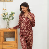 Luxury Swirl Print Long Sleeve Mulberry Silk Pajama Set