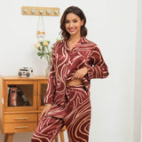 Luxury Swirl Print Long Sleeve Mulberry Silk Pajama Set