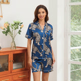 Women's Tiger Print Silk Pajamas Set Short Silk Sleepwear