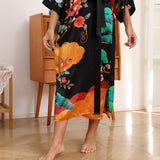 100% Mulberry Flower print Silk Kimono Robe - slipintosoft