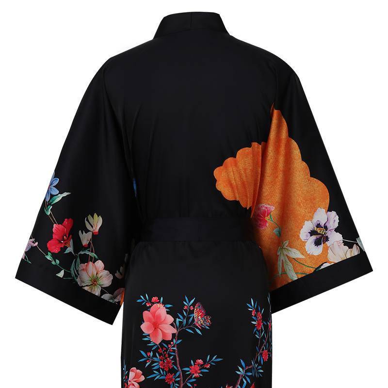 Ladies' Mulberry Silk Kimono Robe Delicate Hand Painted Cherry Blossom Elegant Nightwear - slipintosoft