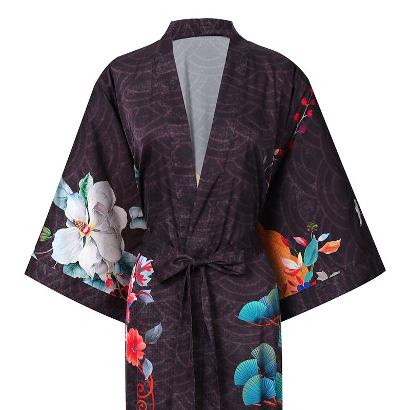 Ladies' Mulberry Silk Kimono Robe Delicate Hand Painted Cherry Blossom Elegant Nightwear - slipintosoft