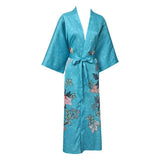 Luxury Long Silk Kimono Robe Hand Painted Cherry Blossom and Leaves - slipintosoft