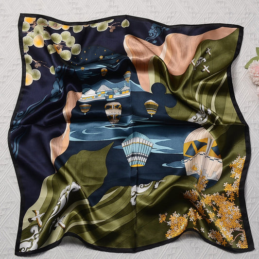 100% Silk Scarf For Women Floral Print Square Silk Scarf