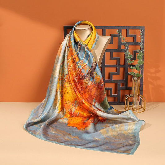 100% Mulberry Silk Scarf - printed For Women