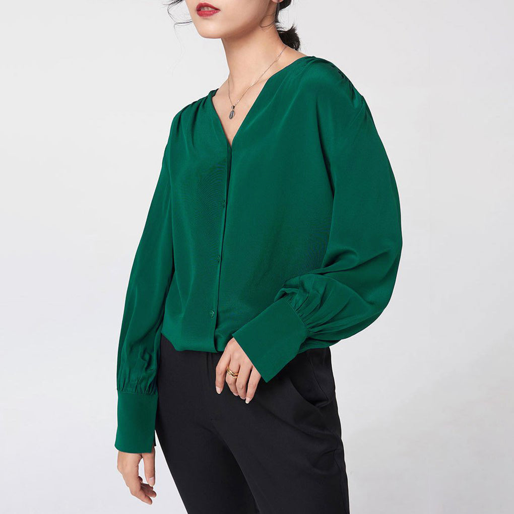 Elegant Silk Blouse For Women Long Sleeves V Neck Silk Shirt