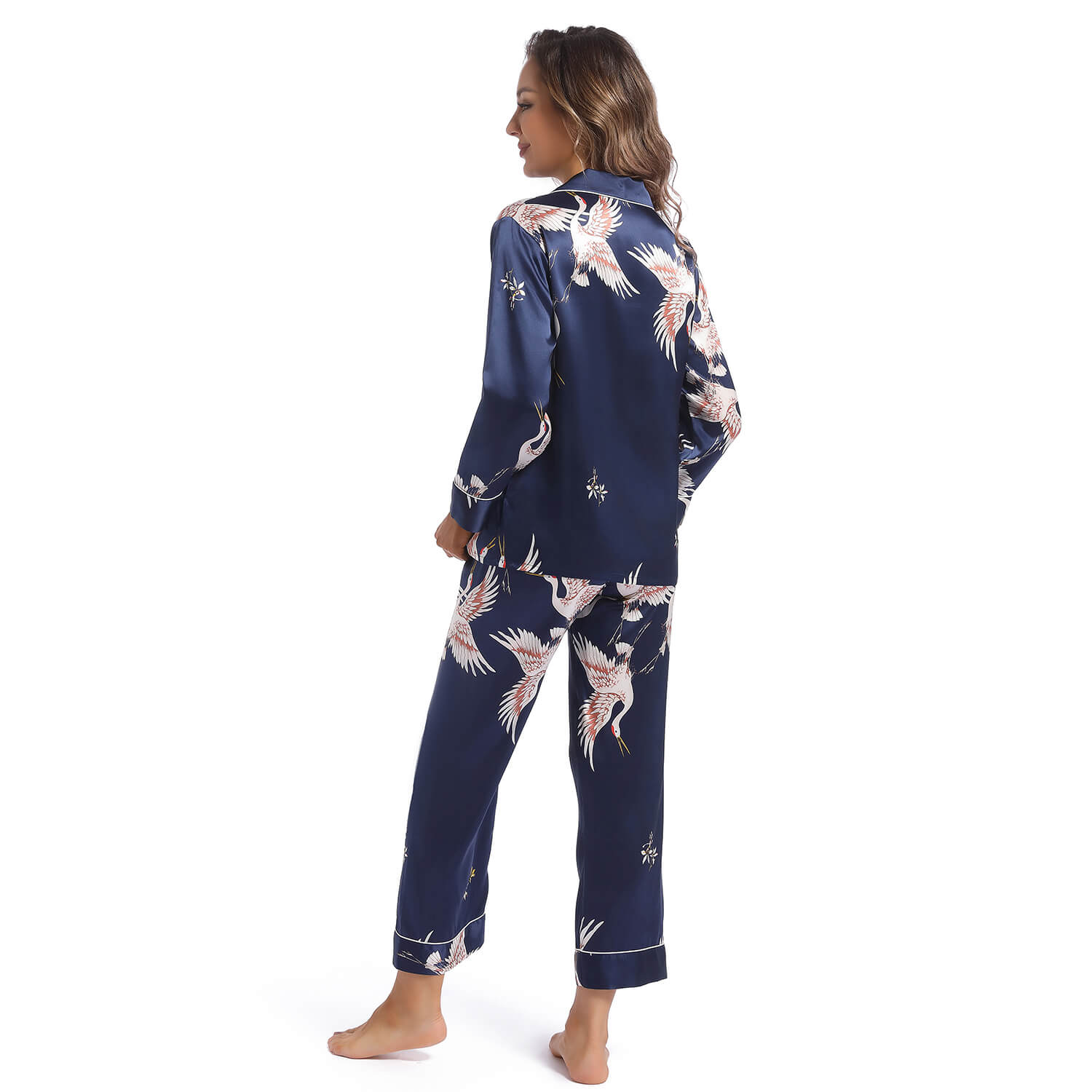Women Silk Pajamas Set Printed Ladies Gorgeous Silk Nightwear Set