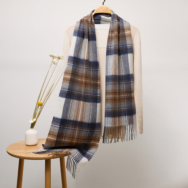 Long Cashmere Scarf with Tassel Plaid Cashmere Warps Multi Styles Winter Gifts