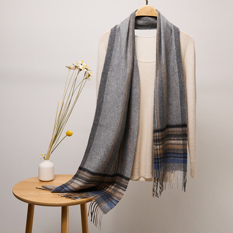 Long Cashmere Scarf with Tassel Plaid Cashmere Warps Multi Styles Winter Gifts