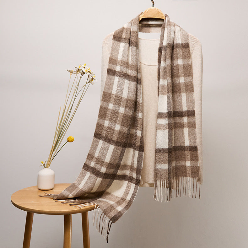 Long Cashmere Scarf with Tassel Plaid Cashmere Warps Multi Styles Winter Gifts