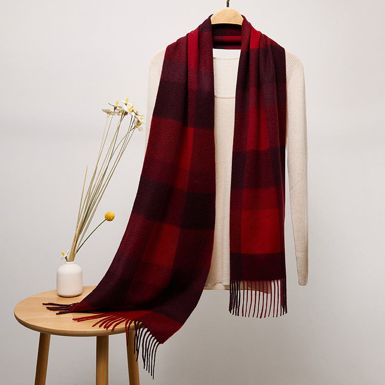 Long Cashmere Scarf with Tassel Plaid Cashmere Warps Multi Styles Winter Gifts