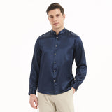 22 Momme Luxury Silk  Shirt For Men Stand Collar Long Sleeve Top