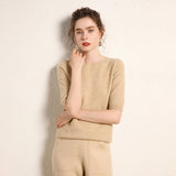 Womens Short Sleeve Cashmere Sweater Crew Neck Cashmere Knit Pullover