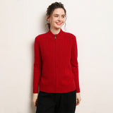 Womens Zip-Up Cashmere Cardigan Ribbed Mock Neck Cashmere Sweater
