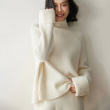 Womens Ribbed Cashmere Sweater Turtleneck Cashmere Raglan Pullover