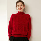 Womens Diamond Knit Cashmere Sweater Turtleneck Cashmere Pullover