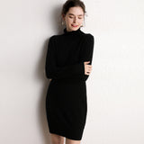 Womens Turtleneck Cashmere Dress Long Sleeve Knit Mini Sweater Dress