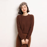 Womens Crew Neck Pure Cashmere Sweater Textured Long Sleeve Cashmere Knit Pullover