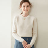 Womens Crew Neck Cashmere Sweater Ribbed Texture Cashmere Pullover