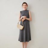 Womens Sleeveless Cashmere Dress Mock Neck Cashmere Knit Midi Dress