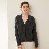 Womens Textured Cashmere Sweater V Neck Cashmere Button Cardigan