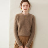 Womens Crew Neck Cashmere Sweater Ribbed Texture Cashmere Pullover