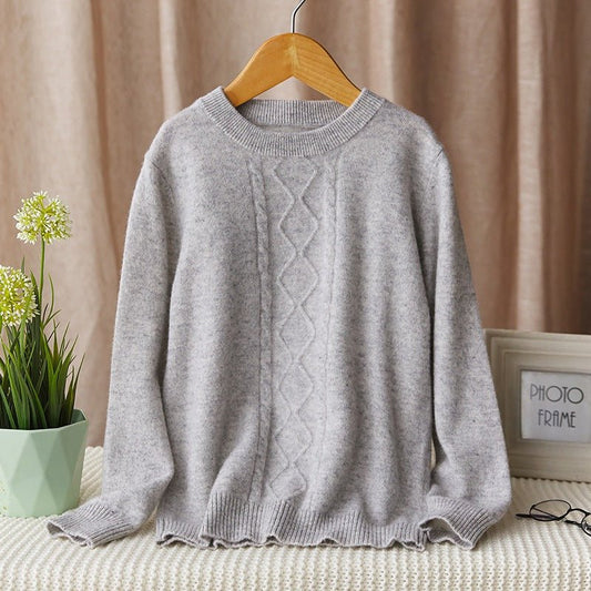 boys and girls crew neck cashmere sweater cable knitted cashmere pullover multi colors