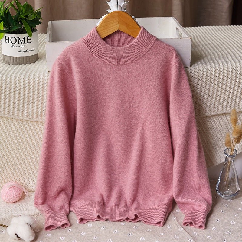 Boys and Girls Crew Neck Cashmere Sweater Kids Cute Solid Cashmere Tops Multi Colors - slipintosoft