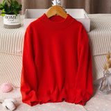 Boys and Girls Crew Neck Cashmere Sweater Kids Cute Solid Cashmere Tops Multi Colors - slipintosoft