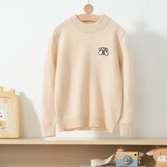 boys and girls crew neck pure cashmere sweater kids embroidery bear patch pullover