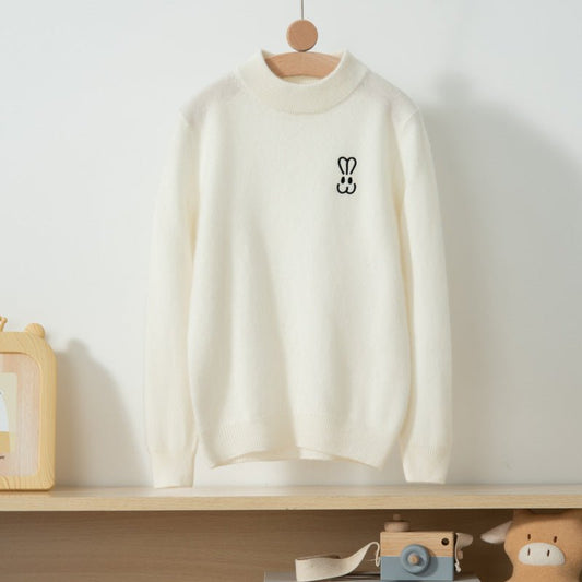 kids cashmere sweater with embroidered bunny crew neck cashmere pullover