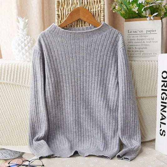 Kids Crew Neck Cashmere Sweater Rib Knitted Cashmere Tops