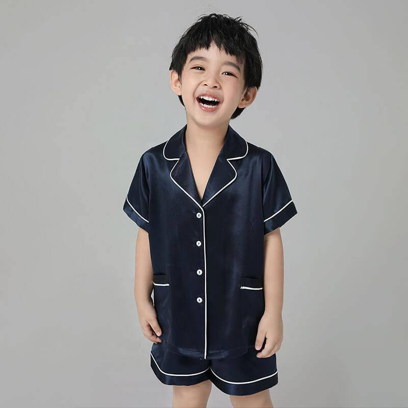 19 Momme Boys Short Silk Pajamas Set Classic Shorts Set Luxury Nightwear for Children -  slipintosoft