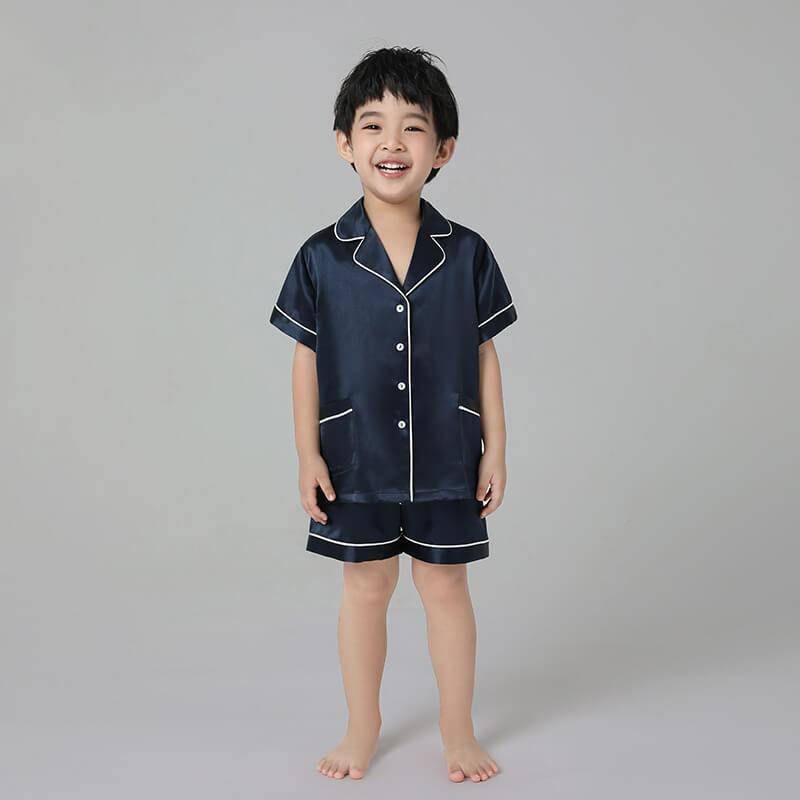 19 Momme Boys Short Silk Pajamas Set Classic Shorts Set Luxury Nightwear for Children -  slipintosoft