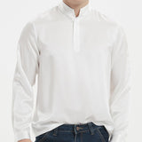 Classic Silk Pullover Shirt For Men 100% Mulberry Silk Long Sleeves Stand Collar Top - slipintosoft