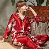 Luxury Printed Silk Pajamas Set For Couple Long Sleeves Sleepwear Silk Matching  Pajamas