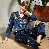 Long Printed Matching Silk Pajamas