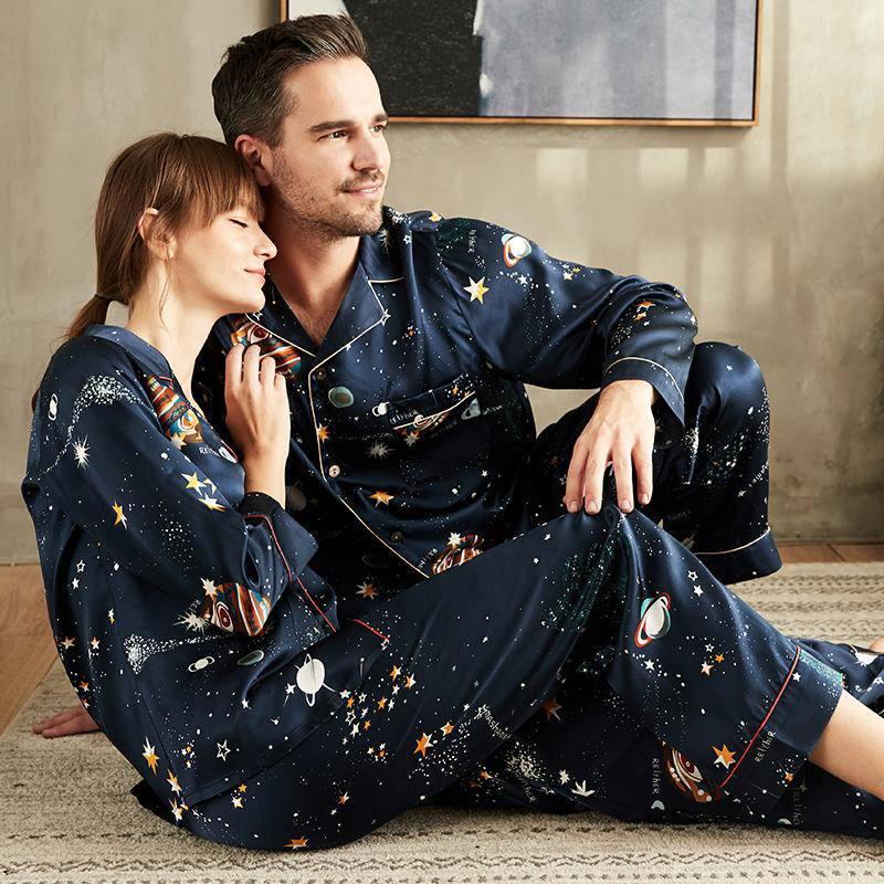 Long Printed Matching Silk Pajamas