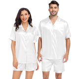 Short Silk Couple Pajamas Sets Silk Matching Pajamas for Women and Men - slipintosoft