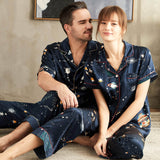 Couples Silk Matching Pajamas Sets universe Printed Silk Pajamas