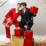 Couples silk pajamas Silk Christmas Pajamas 2 Sets for Men And Women