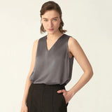 Dark Grey V-Neck Silk Tank Top - slipintosoft