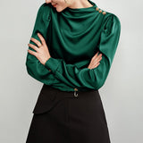 Elegant silk blouse for womens 100 mulberry silk long sleeves pleated pullover