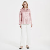 Elegant Womens Pearl Buckle Silk Blouse Silk Long Sleeves Shirt