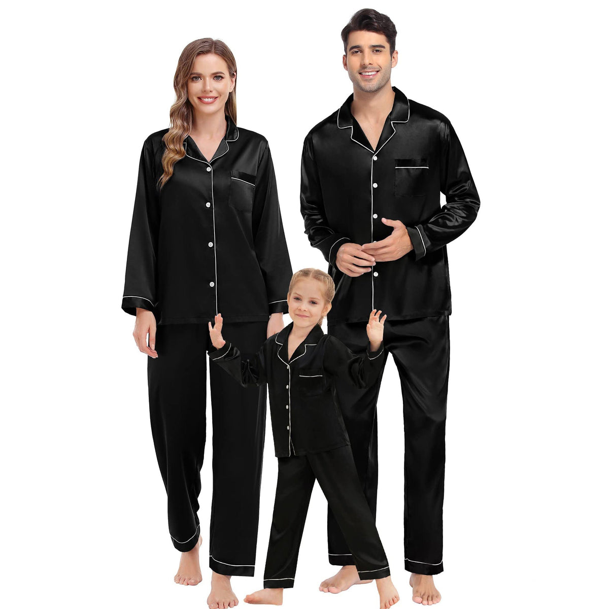 Family Long Silk Pajama Set 100% Pure Silk Matching Pjs