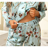 Quality Flower Print Silk Pajamas For Women Long Sleeved Luxury Mulberry Silk Pajama Set - slipintosoft