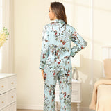 Quality Flower Print Silk Pajamas For Women Long Sleeved Luxury Mulberry Silk Pajama Set - slipintosoft