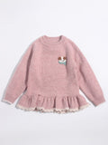 Girls Cashmere Sweater Puppy Patch Lace Hem Cashmere Knit Pullover