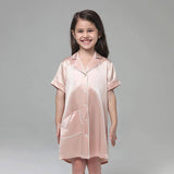 19 Momme Kid's Silk Nightshirt Girls Fashion Sleep Shirt with Pocket White Piping -  slipintosoft